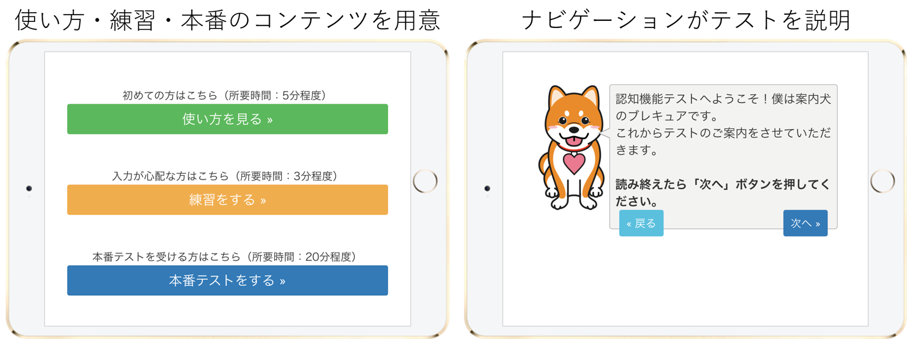 認知機能テストタブレット特徴